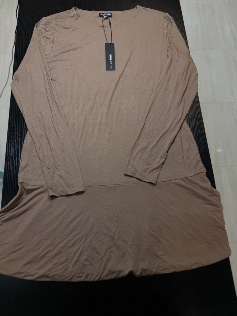 Fashion Nova Oversized Crew Neck Tunic - Brown